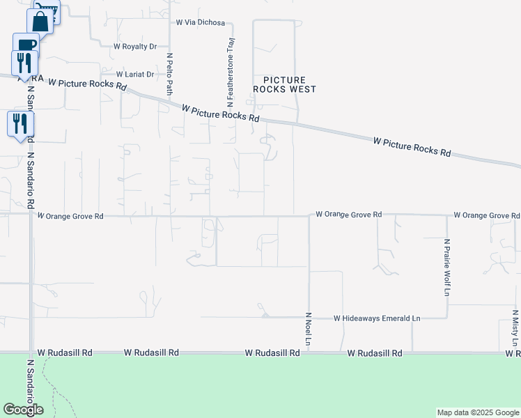 map of restaurants, bars, coffee shops, grocery stores, and more near 11140 West Orange Grove Road in Tucson