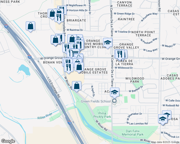 map of restaurants, bars, coffee shops, grocery stores, and more near 3617 West Apricot Drive in Tucson