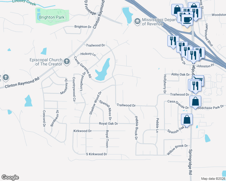 map of restaurants, bars, coffee shops, grocery stores, and more near 104 Meadow Cove in Clinton