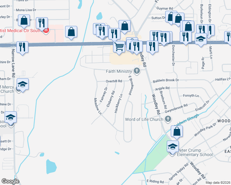map of restaurants, bars, coffee shops, grocery stores, and more near 3206 Elsberry Road in Montgomery