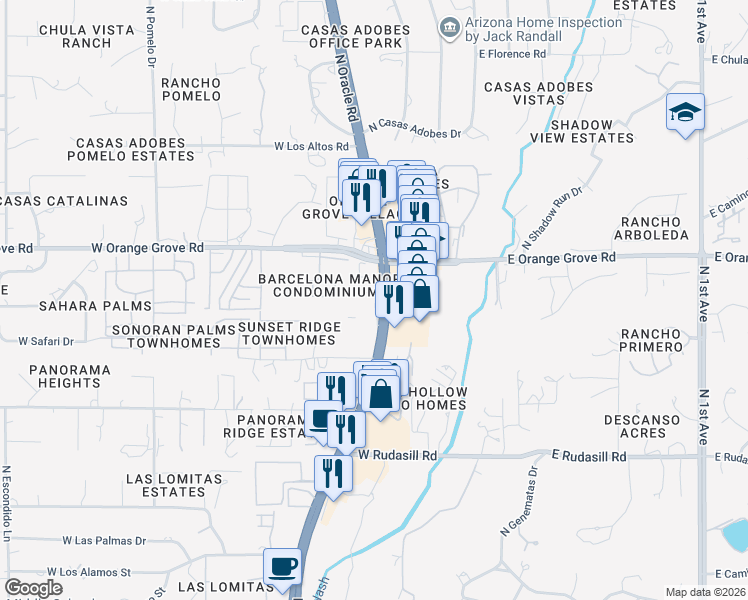 map of restaurants, bars, coffee shops, grocery stores, and more near 6308-6366 Arizona 77 in Tucson