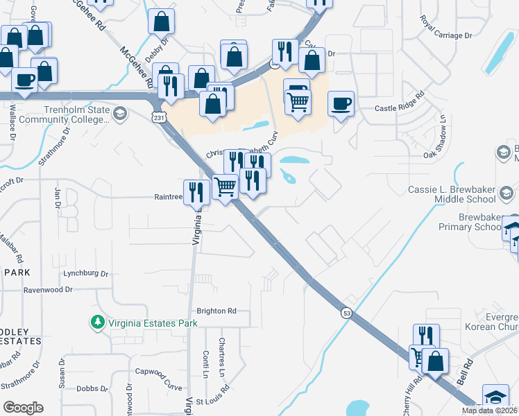 map of restaurants, bars, coffee shops, grocery stores, and more near 4922 Catherine Drive in Montgomery