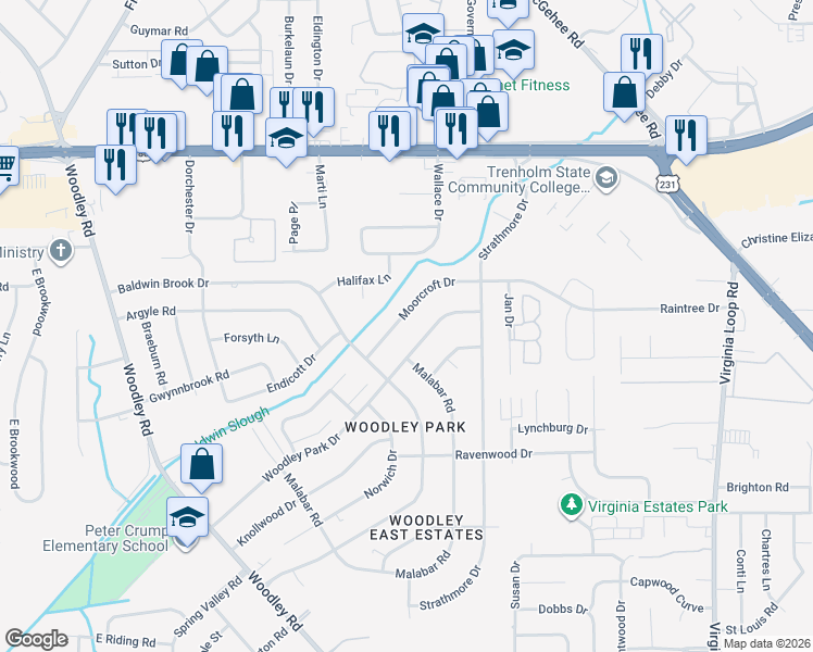 map of restaurants, bars, coffee shops, grocery stores, and more near 2933 Moorcroft Drive in Montgomery