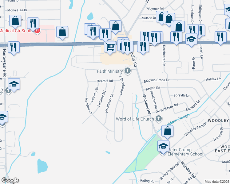 map of restaurants, bars, coffee shops, grocery stores, and more near 3203 Hackberry Lane in Montgomery