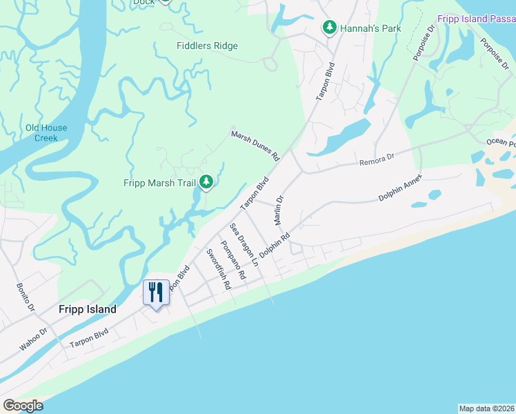 map of restaurants, bars, coffee shops, grocery stores, and more near 257 Tarpon Boulevard in Saint Helena Island