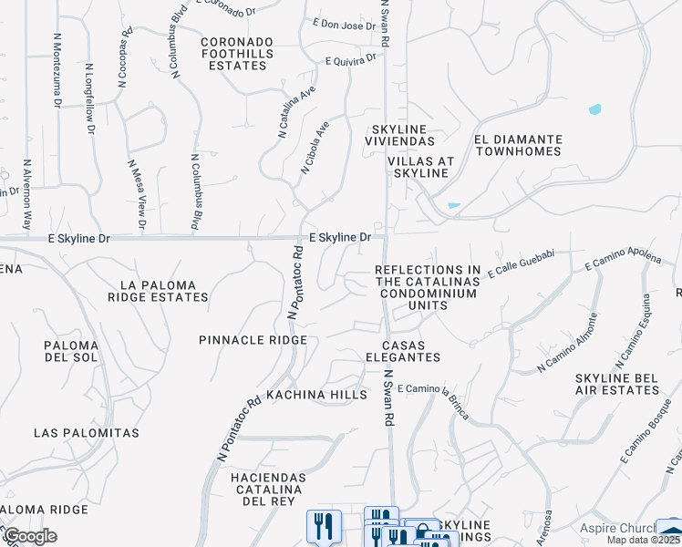 map of restaurants, bars, coffee shops, grocery stores, and more near 6324 North Camino Hermosillo in Tucson