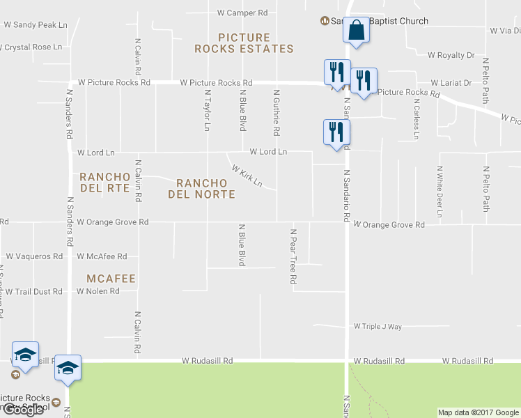 map of restaurants, bars, coffee shops, grocery stores, and more near 12020 West Orange Grove Road in Tucson