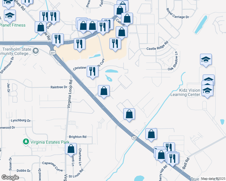map of restaurants, bars, coffee shops, grocery stores, and more near 4600 Park Towne Way in Montgomery