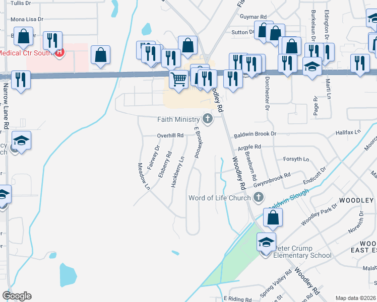 map of restaurants, bars, coffee shops, grocery stores, and more near 3203 Hackberry Lane in Montgomery