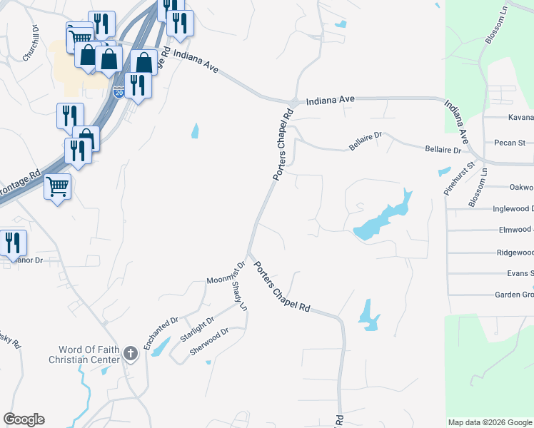 map of restaurants, bars, coffee shops, grocery stores, and more near 2530 Porters Chapel Road in Vicksburg