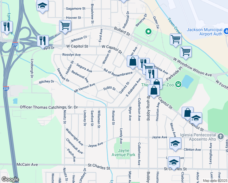map of restaurants, bars, coffee shops, grocery stores, and more near 128 Sollitt Street in Jackson