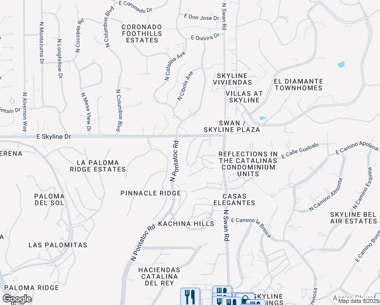 map of restaurants, bars, coffee shops, grocery stores, and more near 6349 North Camino los Mochis in Tucson