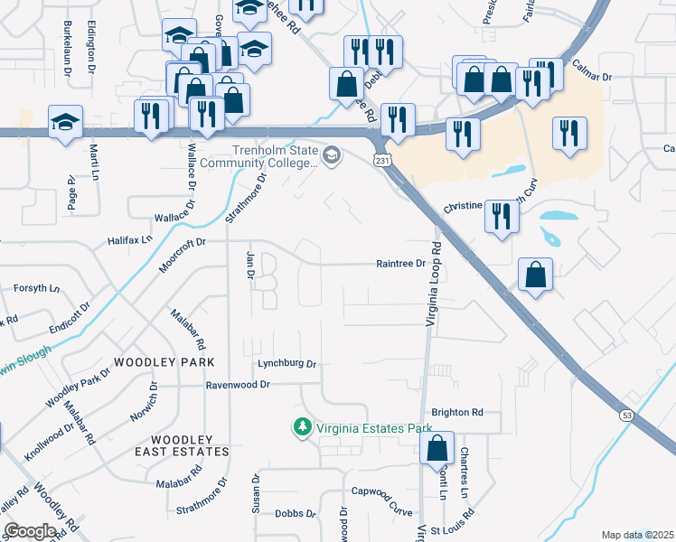 map of restaurants, bars, coffee shops, grocery stores, and more near 3217 Raintree Drive in Montgomery