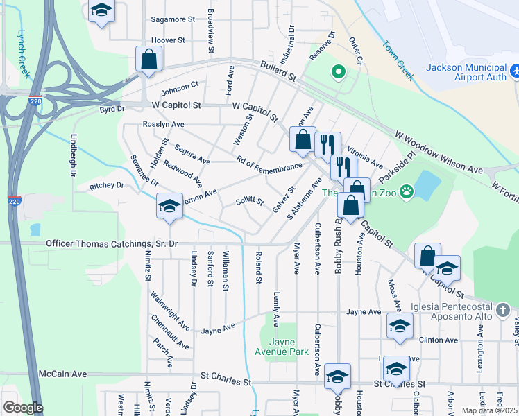 map of restaurants, bars, coffee shops, grocery stores, and more near 128 Sollitt Street in Jackson