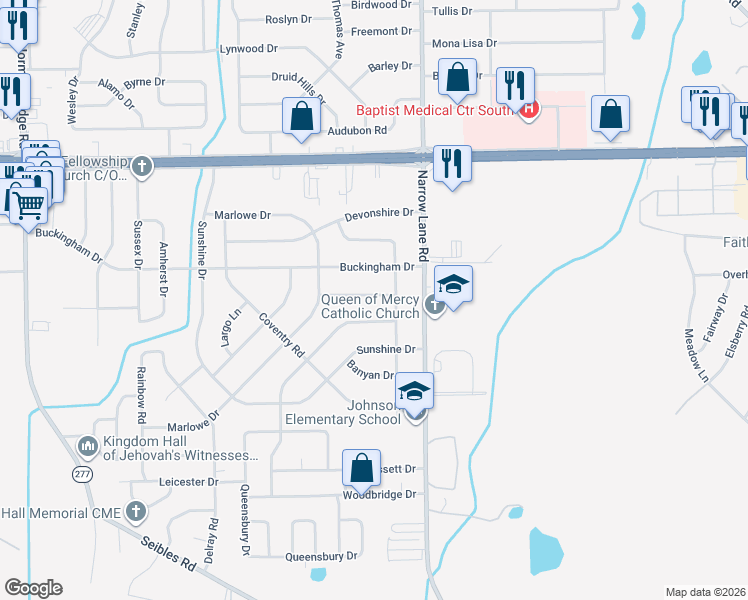 map of restaurants, bars, coffee shops, grocery stores, and more near 1345 Marco Road in Montgomery
