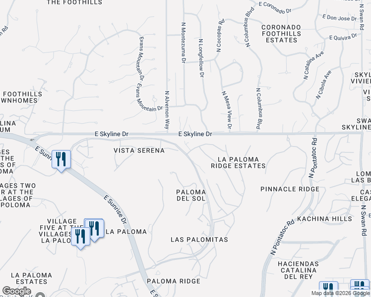 map of restaurants, bars, coffee shops, grocery stores, and more near 4001 Camino Montecillo in Tucson