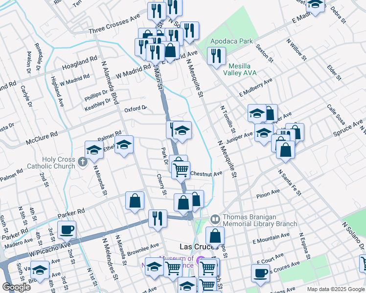 map of restaurants, bars, coffee shops, grocery stores, and more near 1480 North Main Street in Las Cruces