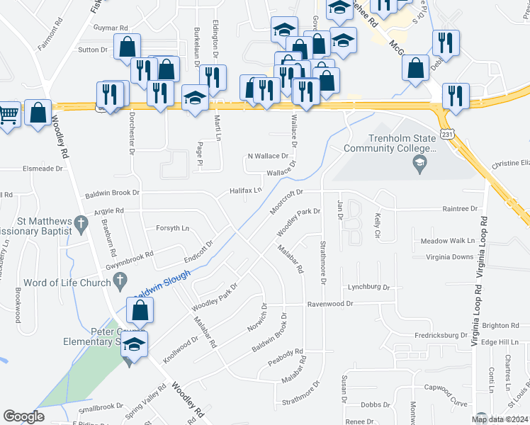 map of restaurants, bars, coffee shops, grocery stores, and more near 2925 Moorcroft Drive in Montgomery