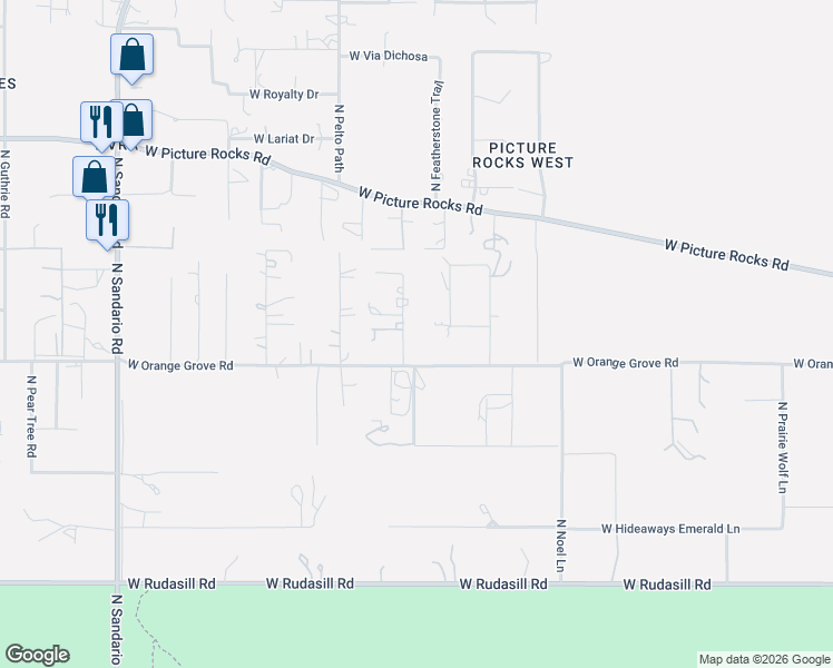 map of restaurants, bars, coffee shops, grocery stores, and more near 6450 North Gemstone Road in Tucson