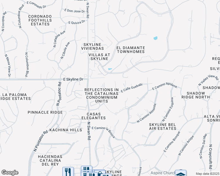 map of restaurants, bars, coffee shops, grocery stores, and more near 4836 East Camino de los Olivos in Tucson