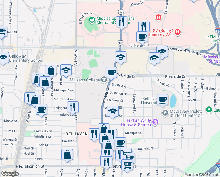 map of restaurants, bars, coffee shops, grocery stores, and more near in Jackson