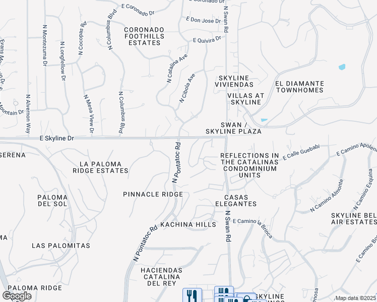 map of restaurants, bars, coffee shops, grocery stores, and more near 6349 North Camino los Mochis in Tucson