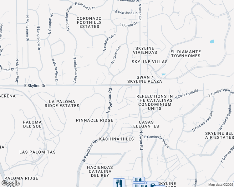 map of restaurants, bars, coffee shops, grocery stores, and more near 6349 North Camino los Mochis in Tucson