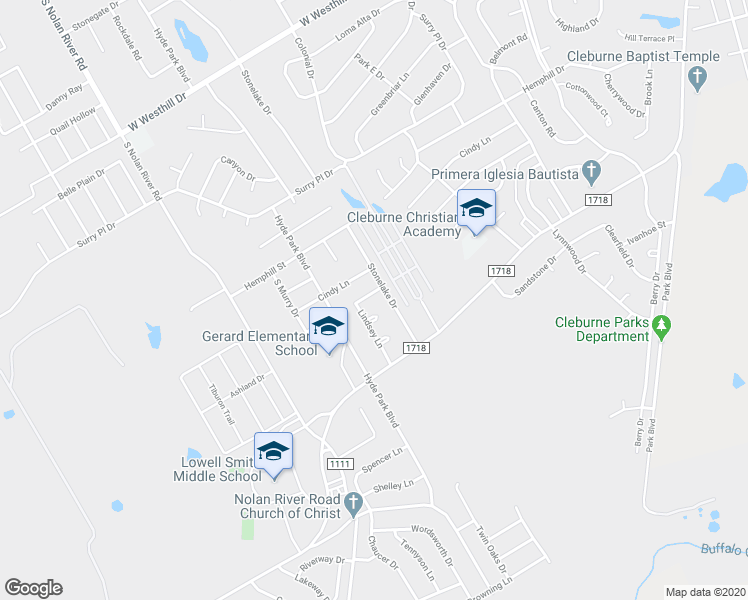 map of restaurants, bars, coffee shops, grocery stores, and more near 1503 Lindsey Lane in Cleburne