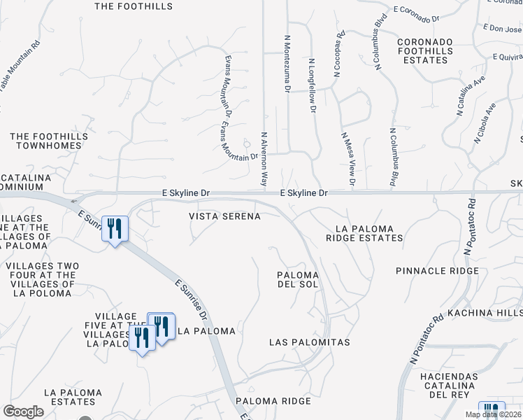 map of restaurants, bars, coffee shops, grocery stores, and more near 3891 East Calle Cayo in Tucson
