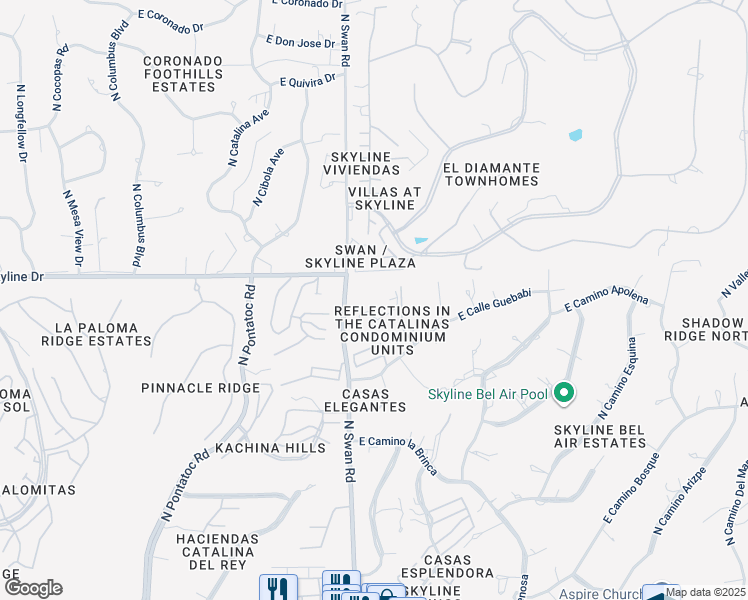 map of restaurants, bars, coffee shops, grocery stores, and more near 6300 North Swan Road in Tucson
