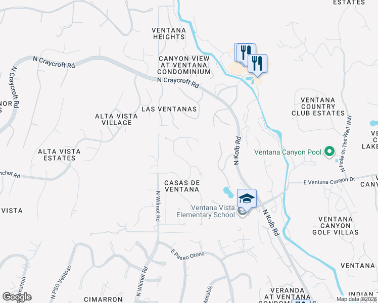 map of restaurants, bars, coffee shops, grocery stores, and more near 6430 East Placita Zacatecas in Tucson