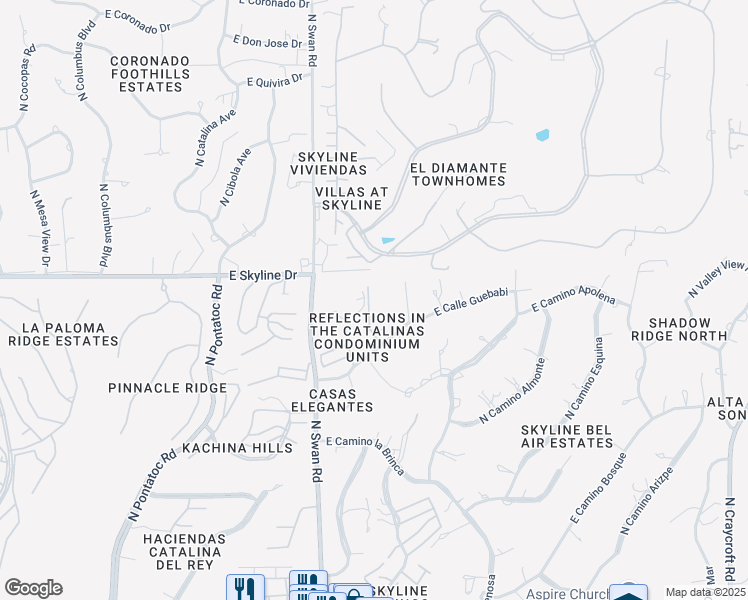 map of restaurants, bars, coffee shops, grocery stores, and more near 6255 North Camino Pimeria Alta in Tucson