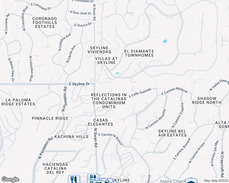 map of restaurants, bars, coffee shops, grocery stores, and more near 4836 East Camino de los Olivos in Tucson