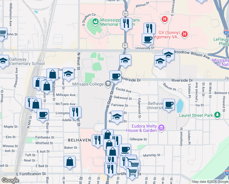map of restaurants, bars, coffee shops, grocery stores, and more near in Jackson