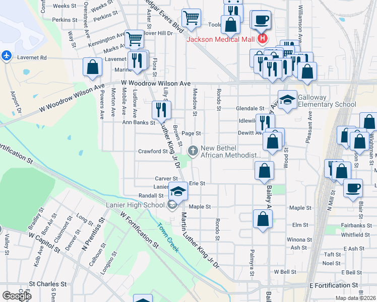 map of restaurants, bars, coffee shops, grocery stores, and more near 2227 Decatur Street in Jackson