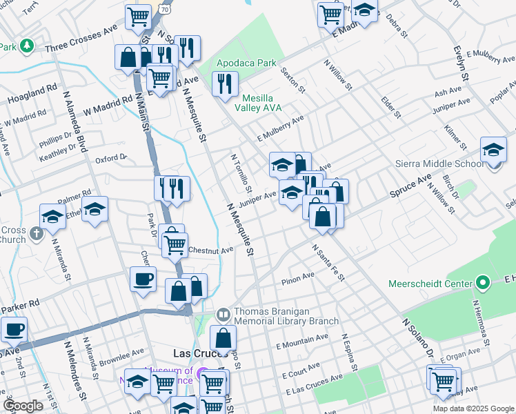map of restaurants, bars, coffee shops, grocery stores, and more near 1350 North Tornillo Street in Las Cruces