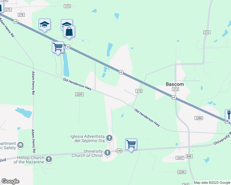 map of restaurants, bars, coffee shops, grocery stores, and more near 11219 County Road 219 in Tyler