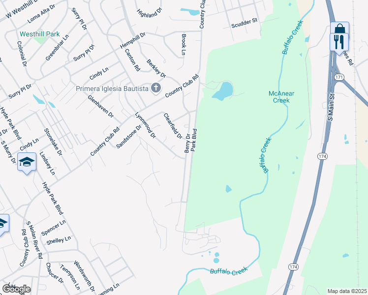 map of restaurants, bars, coffee shops, grocery stores, and more near 1426 Berry Drive in Cleburne