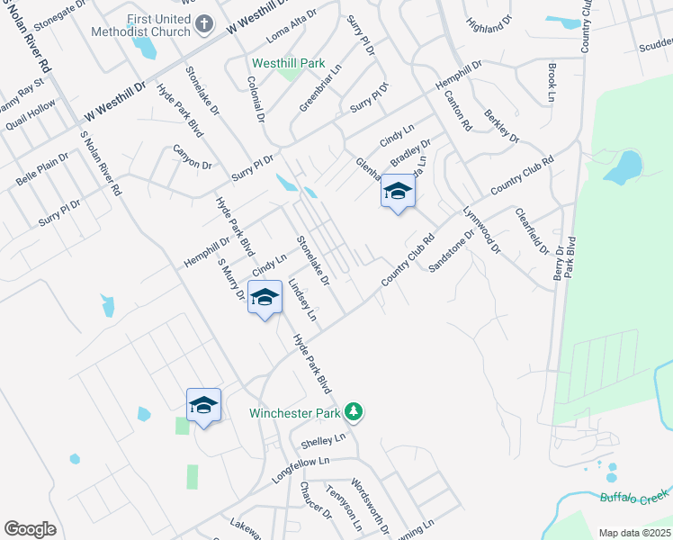 map of restaurants, bars, coffee shops, grocery stores, and more near 1116 Janehaven Lakes in Cleburne