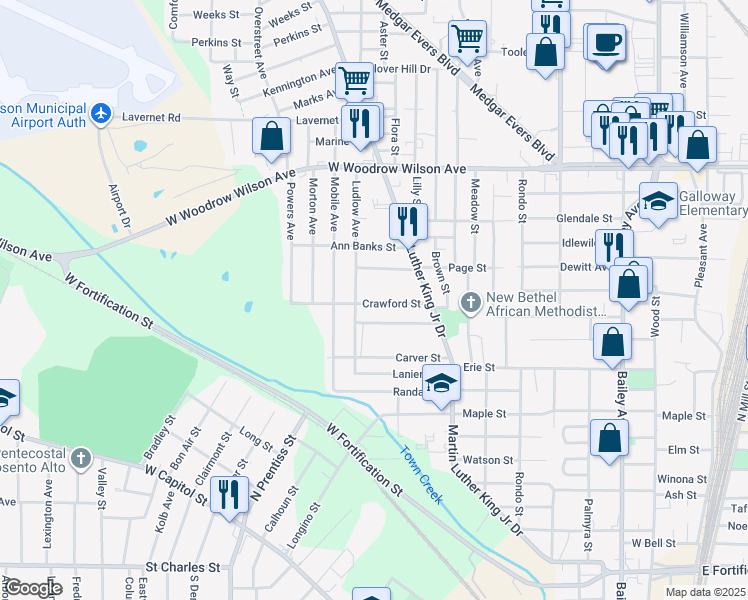 map of restaurants, bars, coffee shops, grocery stores, and more near 2102 Ludlow Avenue in Jackson