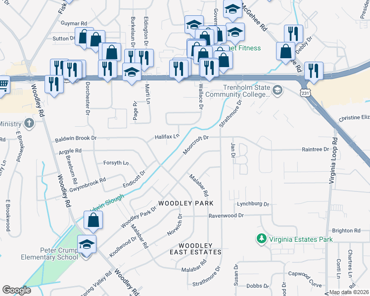 map of restaurants, bars, coffee shops, grocery stores, and more near 2933 Moorcroft Drive in Montgomery