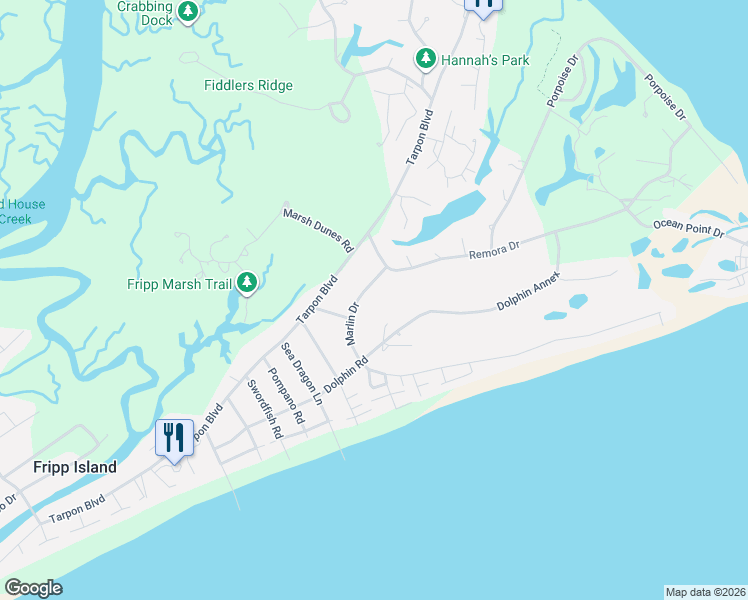 map of restaurants, bars, coffee shops, grocery stores, and more near 714 Marlin Drive in Saint Helena Island