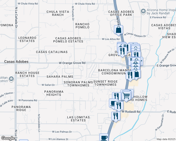 map of restaurants, bars, coffee shops, grocery stores, and more near 6336 North Willowbrook Drive in Tucson