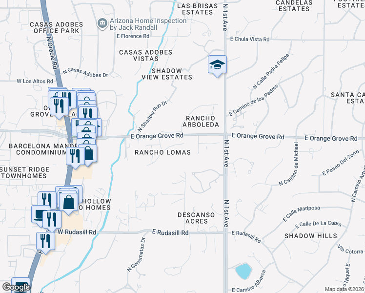 map of restaurants, bars, coffee shops, grocery stores, and more near 342 East Cam Lomas in Tucson