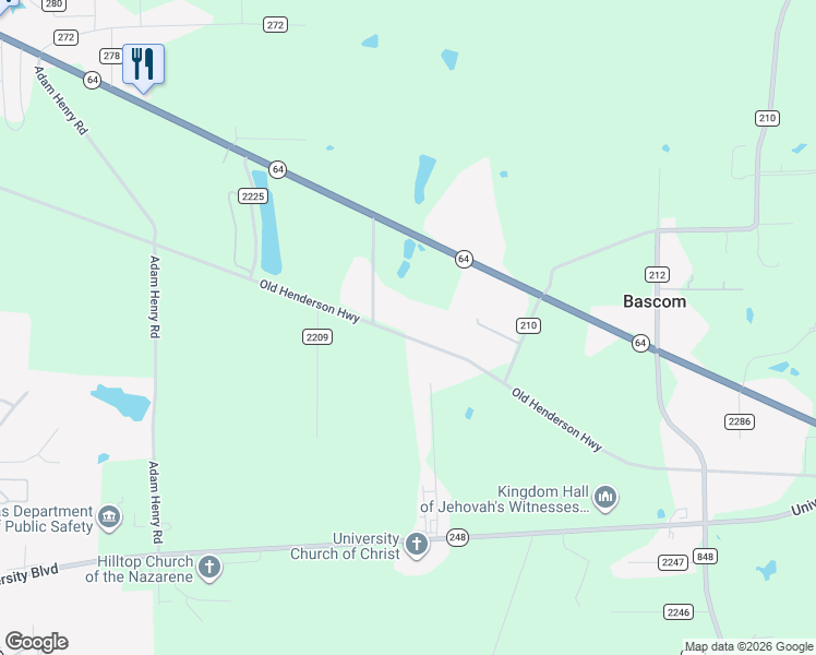 map of restaurants, bars, coffee shops, grocery stores, and more near 11055 County Road 219 in Tyler