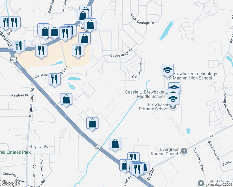 map of restaurants, bars, coffee shops, grocery stores, and more near 147 White Frost Drive in Montgomery