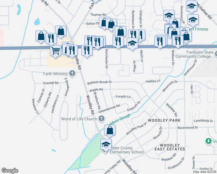 map of restaurants, bars, coffee shops, grocery stores, and more near 3107 Dorchester Drive in Montgomery