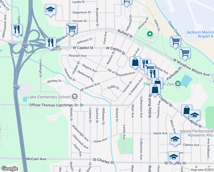 map of restaurants, bars, coffee shops, grocery stores, and more near 212 Sollitt St in Jackson