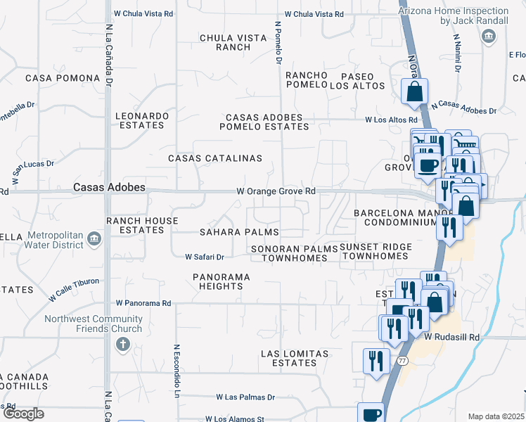 map of restaurants, bars, coffee shops, grocery stores, and more near 951 West Orange Grove Road in Tucson