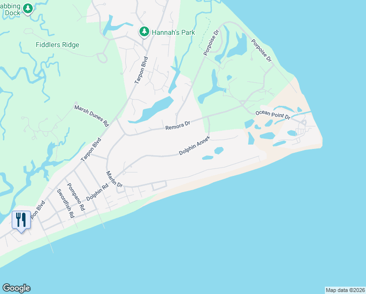 map of restaurants, bars, coffee shops, grocery stores, and more near 669 Dolphin Road in Fripp Island
